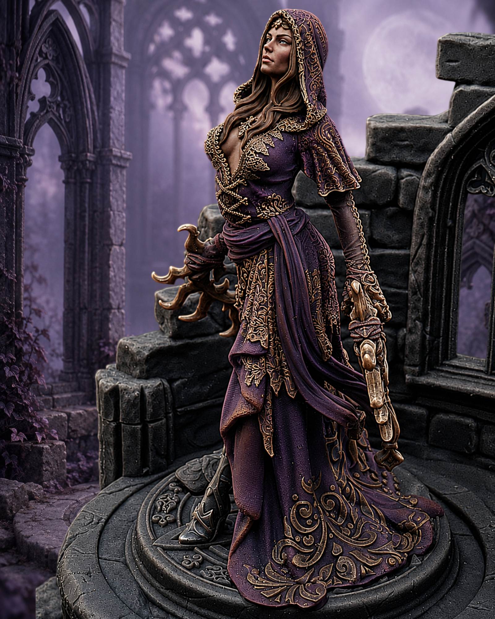 Fantasy Resin Minature Seraphina – Gothic Sorceress Diorama Statue (75 mm / 145 mm) | Fantasy Resin Display Miniature