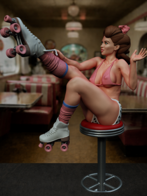 Retro Roller Girl – Vintage Diner Resin Display Statue