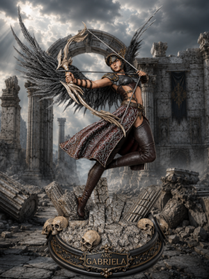 Fallen Archangel Gabriela – The Dark Archer Statue | Female Celestial Statue 150mm